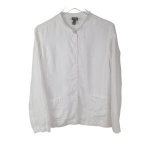 Eileen Fisher 100% Linen White Shirt Jacket Lagenlook Minimalist Women's Size M